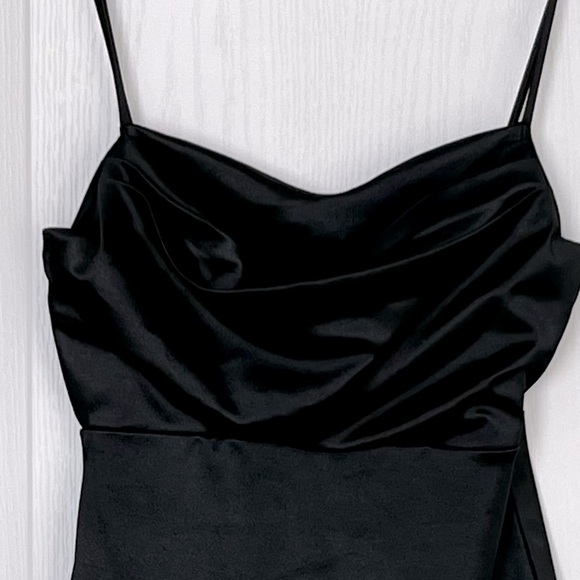 Windsor Junior Women’s Black Satin Mini Dress Draped Sweetheart Cocktail Size L - Picture 2 of 13